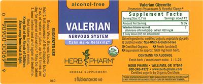 Photo of the Herb Pharm Valerian Alcohol-Free label