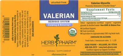 Photo of the Herb Pharm Valerian Alcohol-Free label
