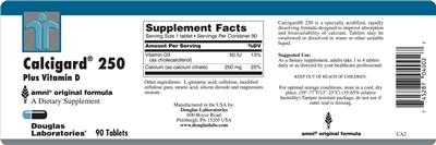 Photo of the Douglas Laboratories Calcigard 250 Plus Vitamin D label