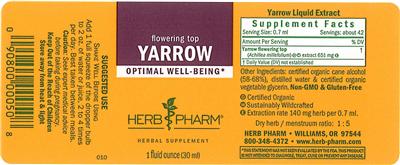 Photo of the Herb Pharm Yarrow label