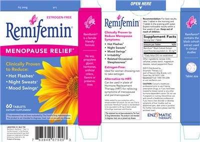 Photo of the Enzymatic Therapy Remifemin label