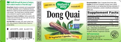 Photo of the Nature's Way Dong Quai Root label
