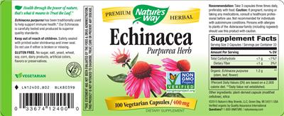 Photo of the Nature's Way Echinacea Purpurea Herb label
