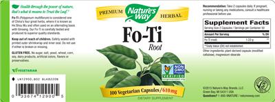 Photo of the Nature's Way Fo-Ti Root label