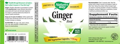Photo of the Nature's Way Ginger Root label