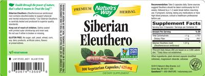 Photo of the Nature's Way Siberian Eleuthero label
