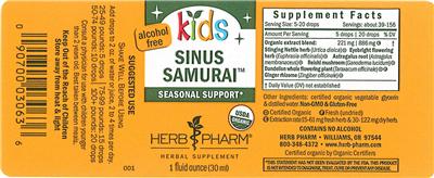 Photo of the Herb Pharm Kids Sinus Samurai Alcohol Free label