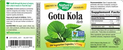 Photo of the Nature's Way Gotu Kola Herb label