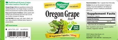 Photo of the Nature's Way Oregon Grape Root label