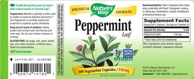 Photo of the Nature's Way Peppermint Leaf label