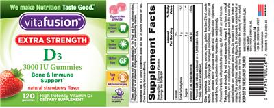 Extra Strength Vitamin D3 3000 IU Gummies Natural Strawberry Flavor
