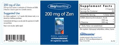 Photo of the Allergy Research Group 200 mg Of Zen label