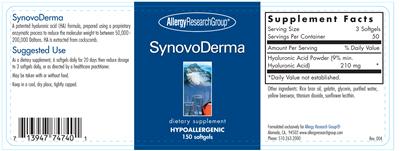 Photo of the Allergy Research Group SynovoDerma label