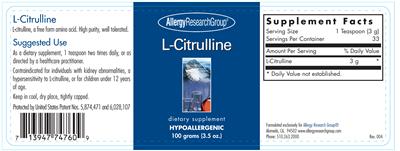 Photo of the Allergy Research Group L-Citrulline label