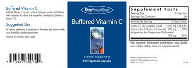 Photo of the Allergy Research Group Buffered Vitamin C label
