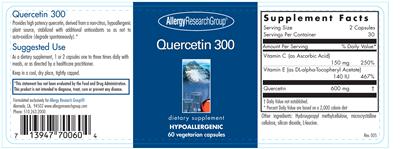 Photo of the Allergy Research Group Quercetin 300 label