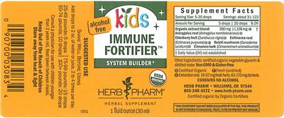 Photo of the Herb Pharm Kids Immune Fortifier Alcohol Free label