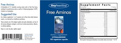 Photo of the Allergy Research Group Free Aminos label