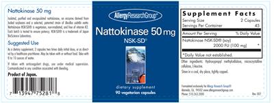 Photo of the Allergy Research Group Nattokinase 50 mg label