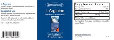 Photo of the Allergy Research Group L-Arginine label