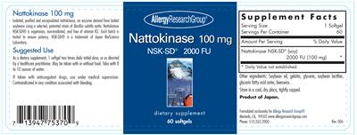 Product label for Nattokinase 100 mg