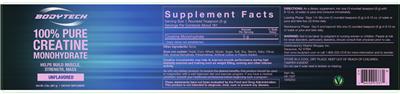 Photo of the BodyTech 100% Pure Creatine Monohydrate Unflavored label