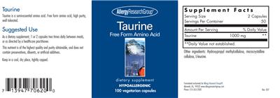 Photo of the Allergy Research Group Taurine label