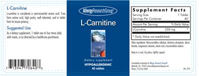 Photo of the Allergy Research Group L-Carnitine label