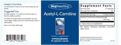 Photo of the Allergy Research Group Acetyl-L-Carnitine label