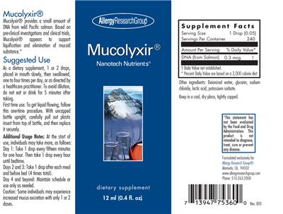 Photo of the Allergy Research Group Mucolyxir label