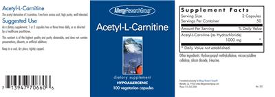 Photo of the Allergy Research Group Acetyl-L-Carnitine label