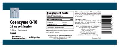 Photo of the Douglas Laboratories Coenzyme Q-10 25 mg w/L-Taurine label