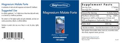 Photo of the Allergy Research Group Magnesium Malate Forte label