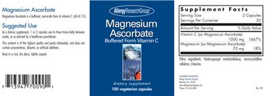 Photo of the Allergy Research Group Magnesium Ascorbate label