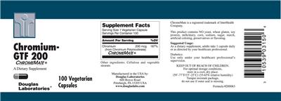 Photo of the Douglas Laboratories Chromium-GTF 200 label