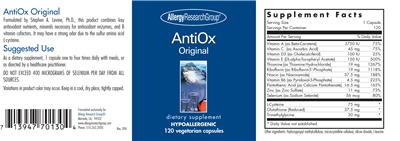 Photo of the Allergy Research Group AntiOx Original label
