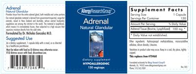 Photo of the Allergy Research Group Adrenal Natural Glandular label