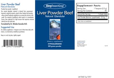 Photo of the Allergy Research Group Liver Powder Beef label