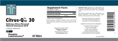 Photo of the Douglas Laboratories Citrus-Q10 30 Delicious Citrus-Flavored Natural Coenzyme Q10 label