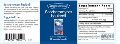 Photo of the Allergy Research Group Saccharomyces Boulardii label