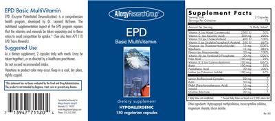 Photo of the Allergy Research Group EPD Basic MultiVitamin label