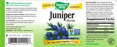 Photo of the Nature's Way Juniper Berries label