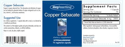 Photo of the Allergy Research Group Copper Sebacate label