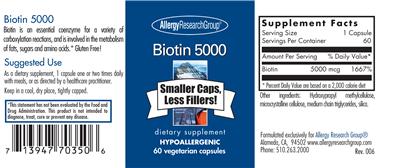 Photo of the Allergy Research Group Biotin 5000 label