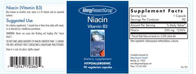 Photo of the Allergy Research Group Niacin Vitamin B3 label