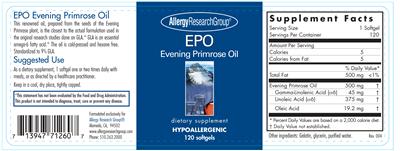 Photo of the Allergy Research Group EPO Evening Primrose Oil label