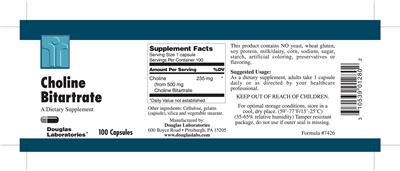 Photo of the Douglas Laboratories Choline Bitartrate label