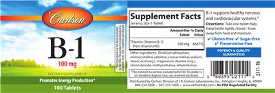 Photo of the Carlson B-1 100 mg label