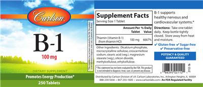 Photo of the Carlson B-1 100 mg label