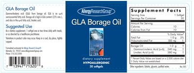 Photo of the Allergy Research Group GLA Borage Oil label